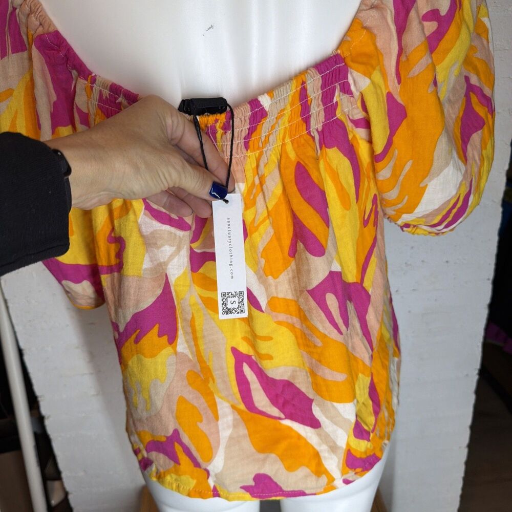Sanctuary Real Love Gauze Blouse Square Neck M NWT Boho Resort Tropical Dopamine - Picture 6 of 8